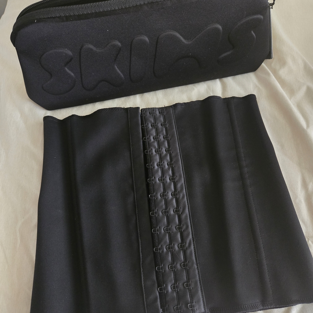 SKIMS Black Waist Trainer with Matching Pouch